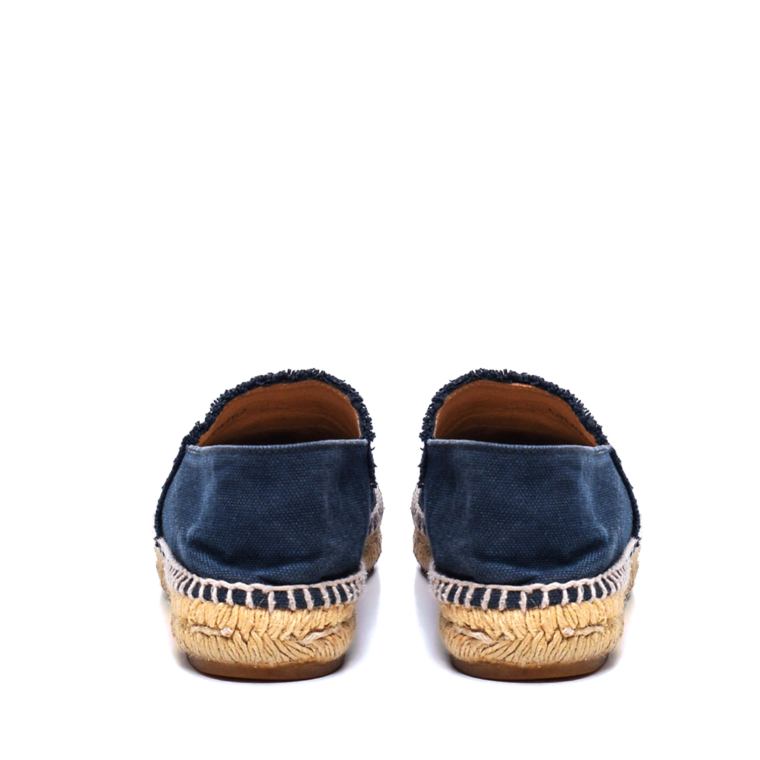 Chanel- Black Leather and Navy Canvas  CC Espadrilles / 38